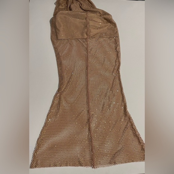 Self Portrait Tan Hotfix Fishnet Maxi Dress crystal Rhinestone studded gown 10 - Picture 12 of 16
